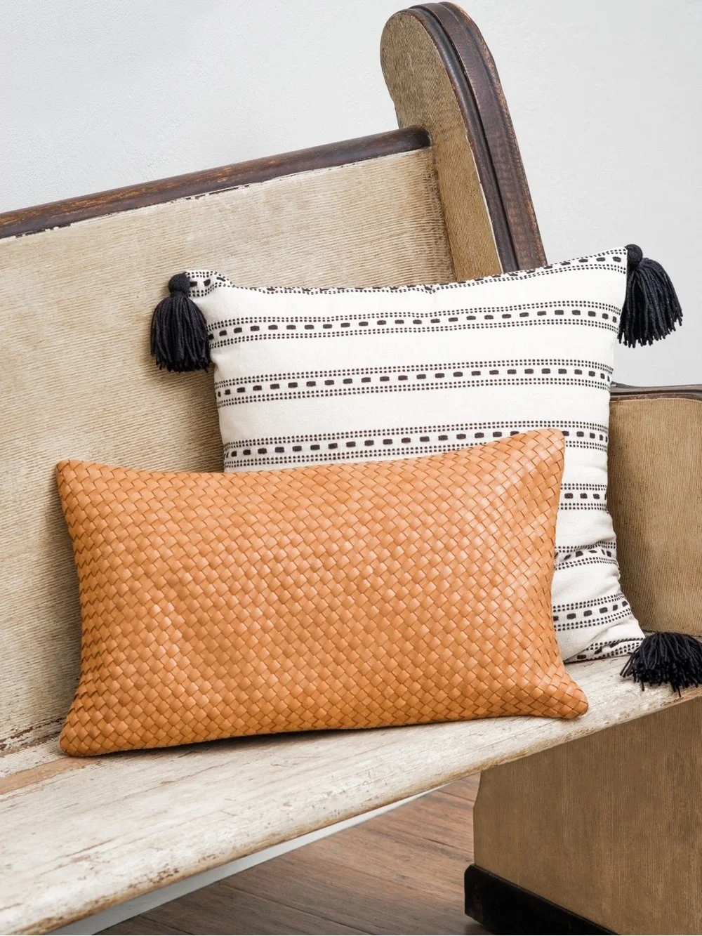 NWT Fair Trade Boho Black and White Cotton Tassel Pillow Cover